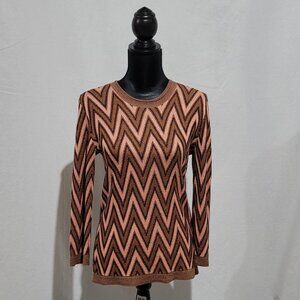 Kaffe sweater striped long sleeve pull over top chevon size small orange brown